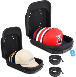 2 Pcs Hard Travel Hat Cases – Hat Carrier Storage for Baseball Cap, Hat Box Organizer Holder with Carrying Handle, Shoulder Strap, Gift for Men, Protect up to 15 Hats