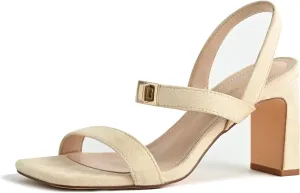 3IN Chunky Heels For Women Block Square Open Toe Heeled Sandals Metallic Buckle Pumps with Backless Strap