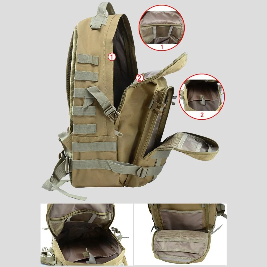 41L Military Tactical Backpack For Men Camping Hiking Trekking Daypack Rucksack Bag MOLLE 3 Day Assault Pack (CP)
