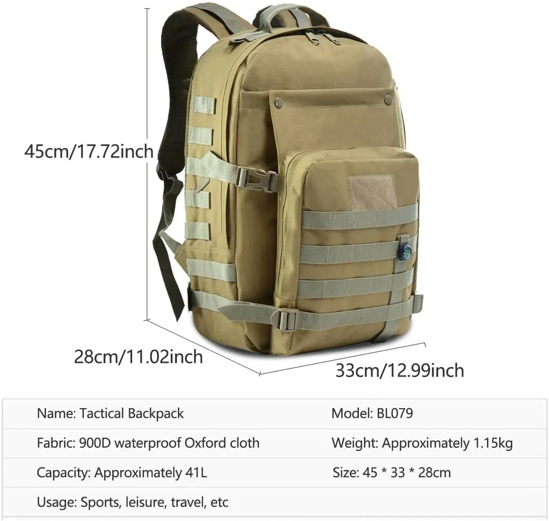 41L Military Tactical Backpack For Men Camping Hiking Trekking Daypack Rucksack Bag MOLLE 3 Day Assault Pack (CP)