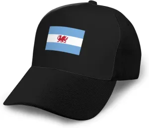 Adjustable Flag of The Welsh Colony in Patagonia Baseball Cap for Men Women Baseball Hat Outdoor Casual Breathable Caps Trucker Hats Sun Hat Black