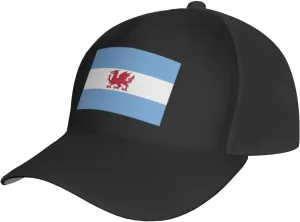 Adjustable Flag of The Welsh Colony in Patagonia Baseball Cap for Men Women Baseball Hat Outdoor Casual Breathable Caps Trucker Hats Sun Hat Black