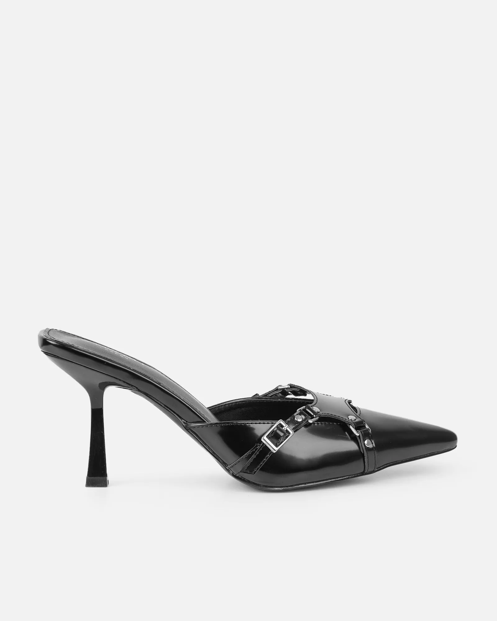 Ankana Black Buckle Detail Mule Court Shoes