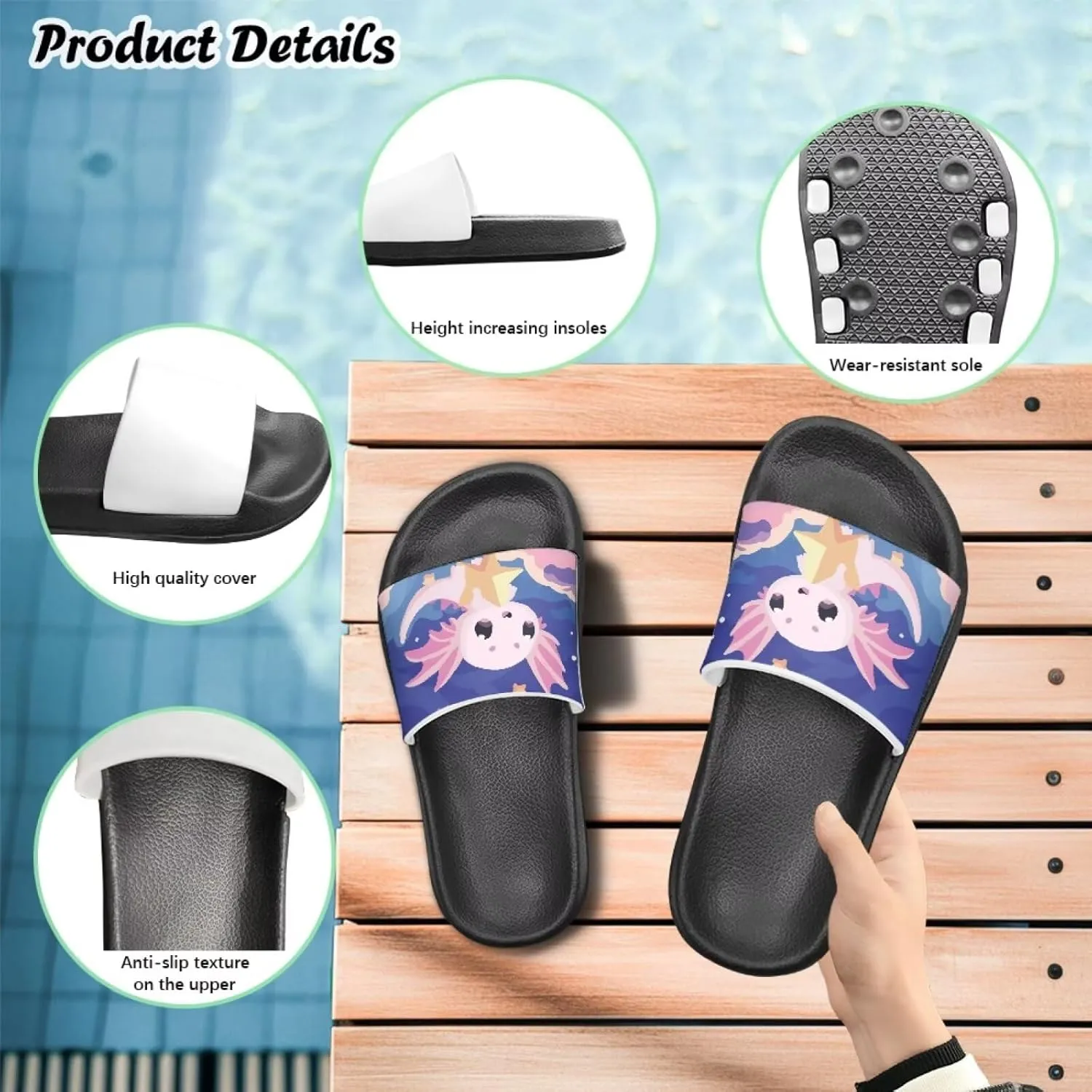 Axolotls Kids Sandals Summer Non Slip Open Toe Slippers for Boys Girls Cute Shower Beach Shoes Soft Footbed One Slide Sandal Lightweight Casual Outdoor Indoor Slipper