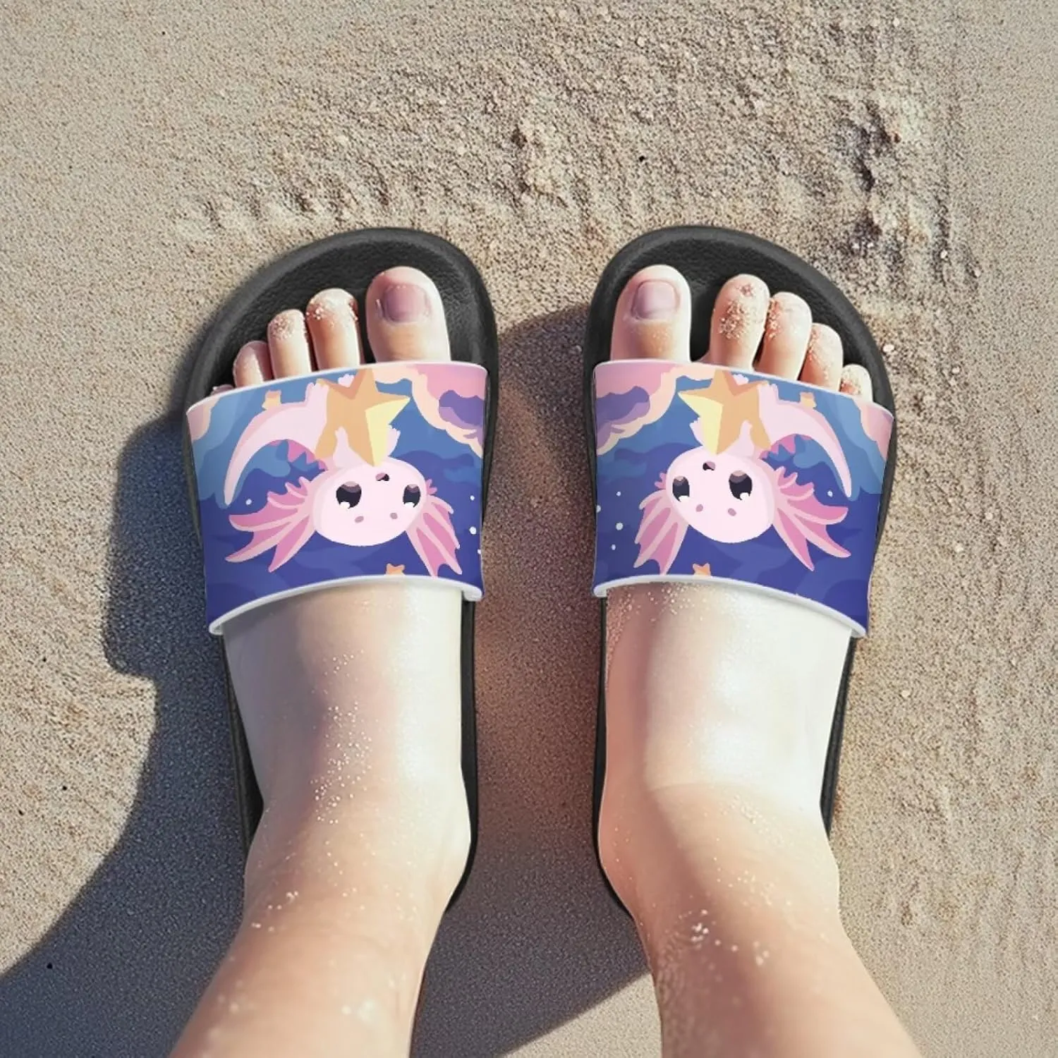 Axolotls Kids Sandals Summer Non Slip Open Toe Slippers for Boys Girls Cute Shower Beach Shoes Soft Footbed One Slide Sandal Lightweight Casual Outdoor Indoor Slipper