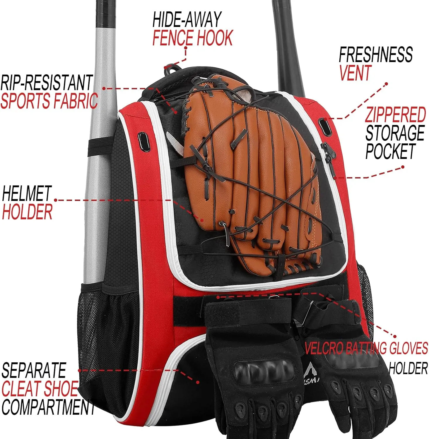 Baseball Bag-Baseball Backpack Holder for Baseball, Large Main Compartment,Softball Tball& Gear for Youth and Adults
