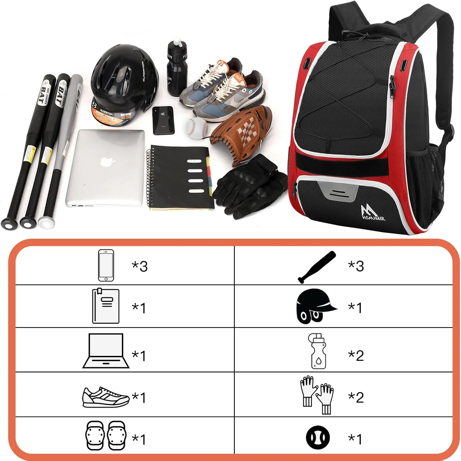 Baseball Bag-Baseball Backpack Holder for Baseball, Large Main Compartment,Softball Tball& Gear for Youth and Adults