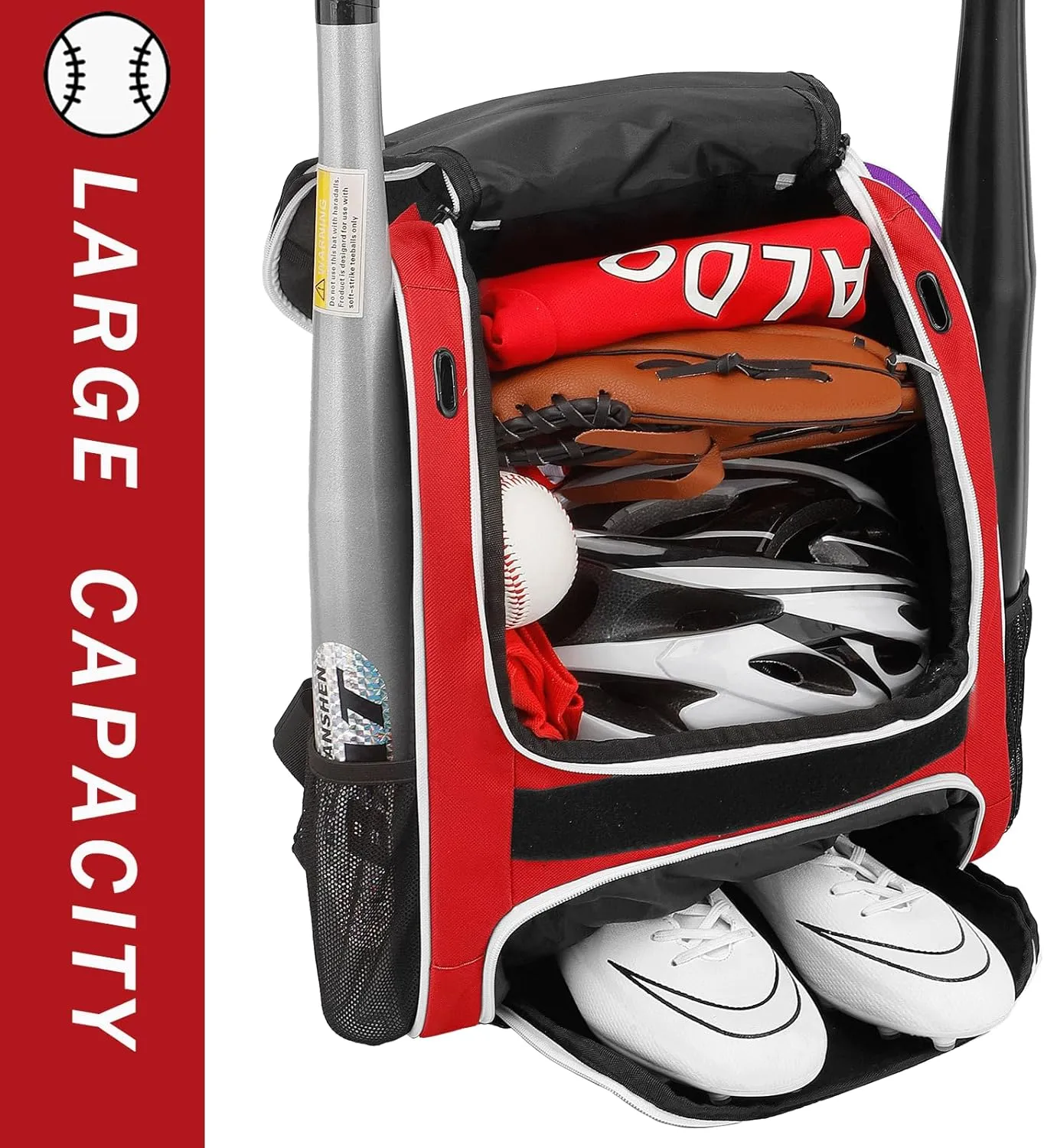Baseball Bag-Baseball Backpack Holder for Baseball, Large Main Compartment,Softball Tball& Gear for Youth and Adults