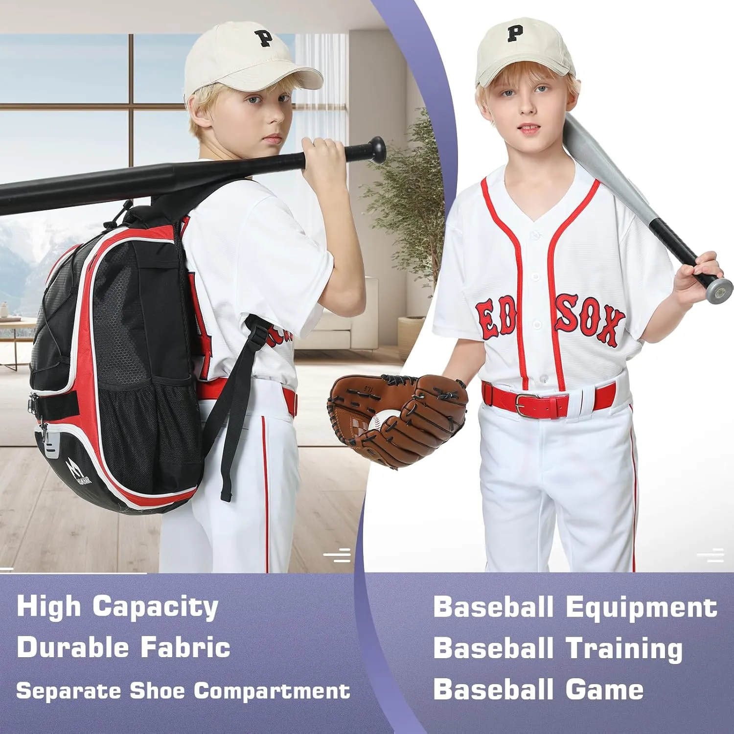 Baseball Bag-Baseball Backpack Holder for Baseball, Large Main Compartment,Softball Tball& Gear for Youth and Adults