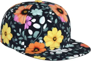 Beautiful Colourful Flowers Outdoor Sports Baseball Cap, Daily Sports Adjustable Fashionable Flat Brim hat, Unisex Four-Season Outdoor Sports Cap, Black