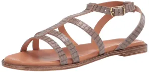 Bella Vita Made in Italy Women's Strappy Sandal Flat, Grey Croco Italian Leather, 11 Wide