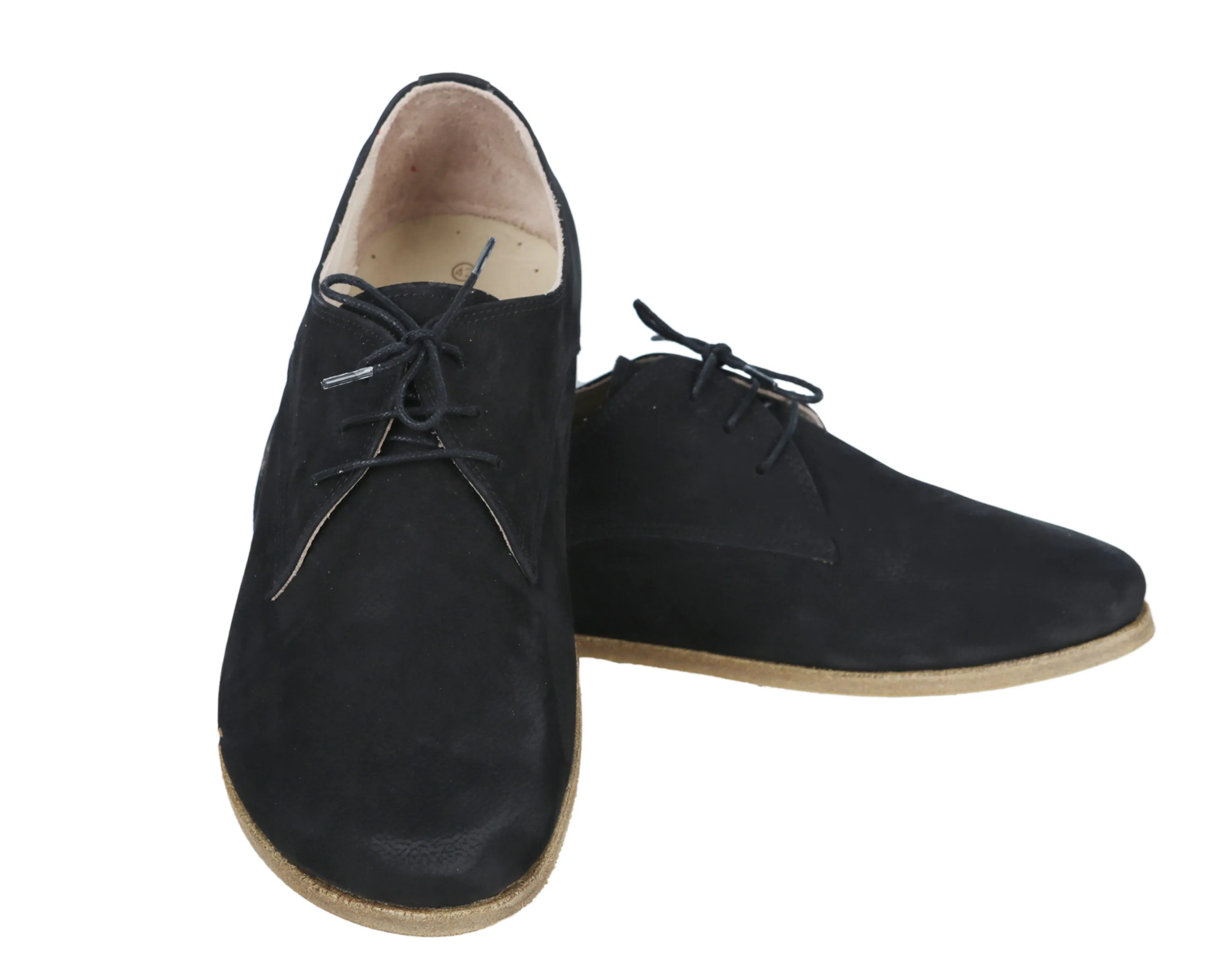 Black Oxford Wide Barefoot Nubuck Leather Handmade Classic Shoes