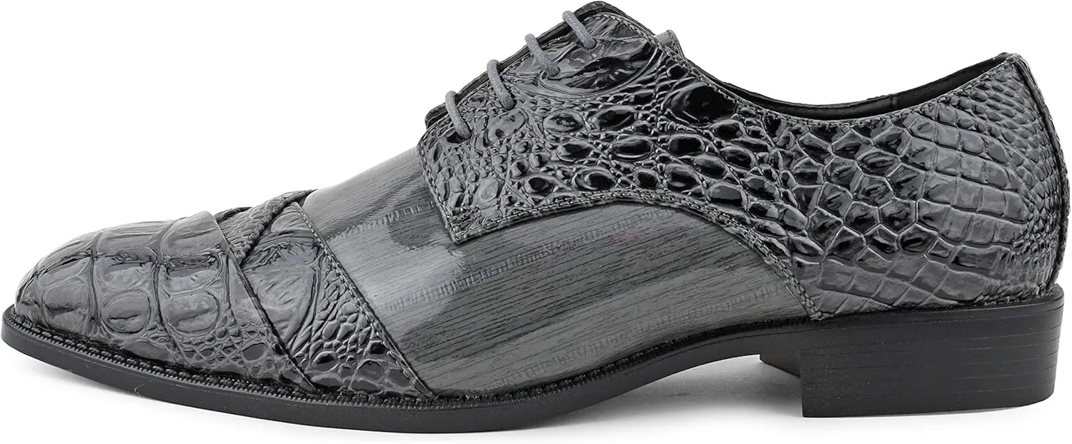 Bolano Bandit, Cap Toe Oxford Dress Shoes for Men, Men's Formal Dress Shoes with Alligator Print, Croc Folded Oxfords