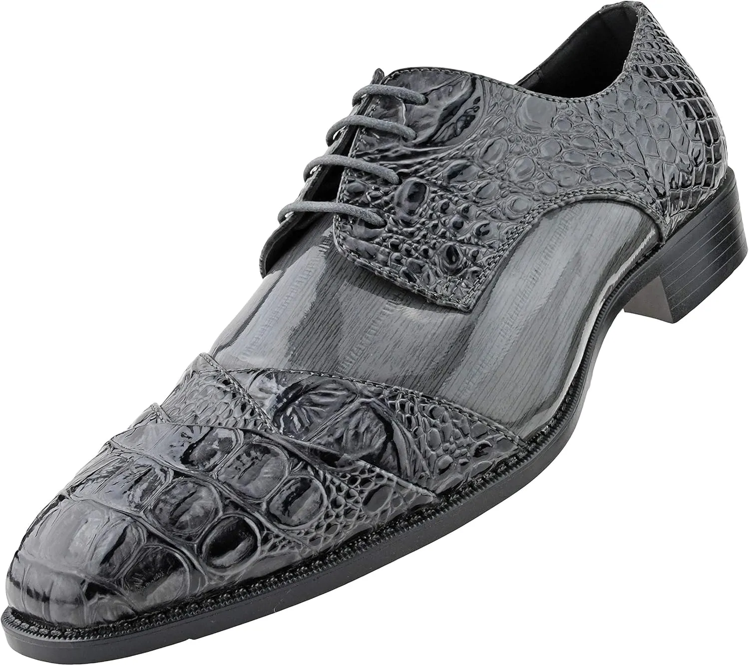 Bolano Bandit, Cap Toe Oxford Dress Shoes for Men, Men's Formal Dress Shoes with Alligator Print, Croc Folded Oxfords