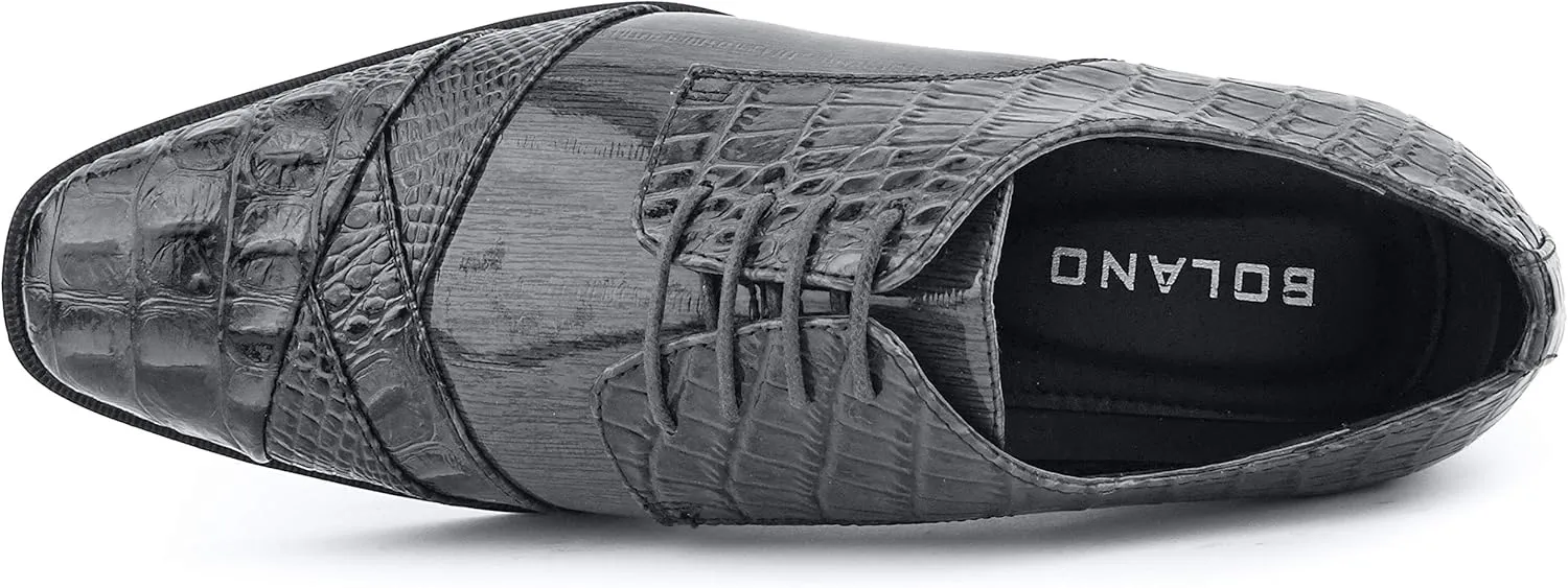 Bolano Bandit, Cap Toe Oxford Dress Shoes for Men, Men's Formal Dress Shoes with Alligator Print, Croc Folded Oxfords
