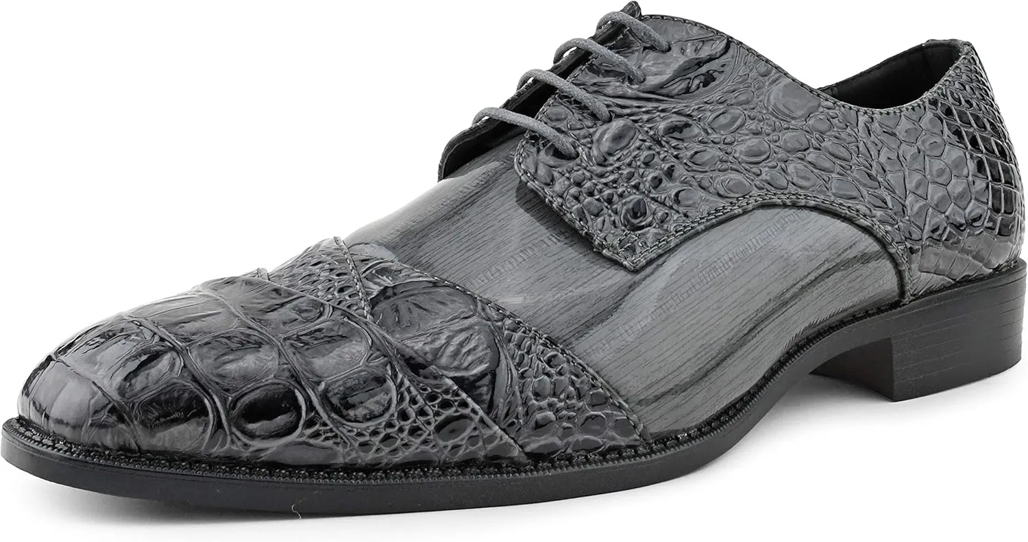 Bolano Bandit, Cap Toe Oxford Dress Shoes for Men, Men's Formal Dress Shoes with Alligator Print, Croc Folded Oxfords
