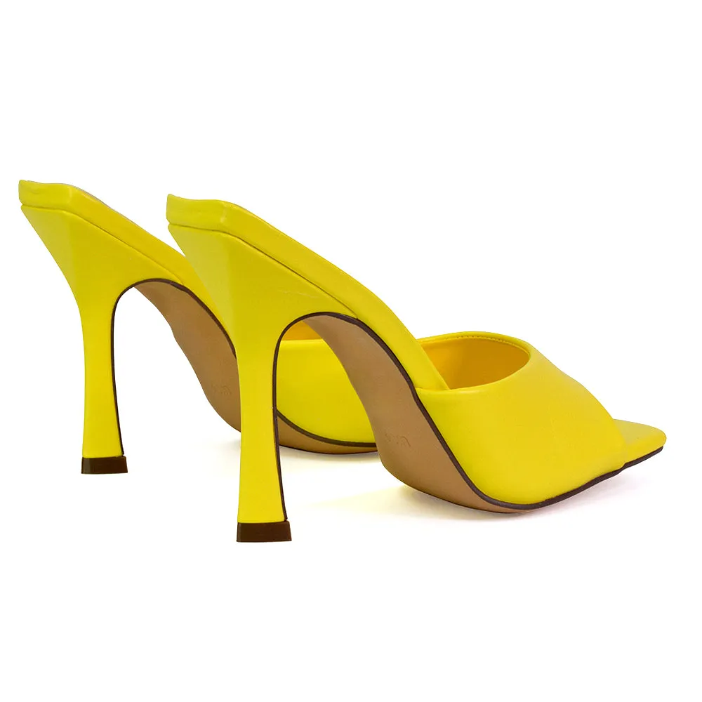 Carla Strappy Square Toe Stiletto High Heels Mule Sandals in Green