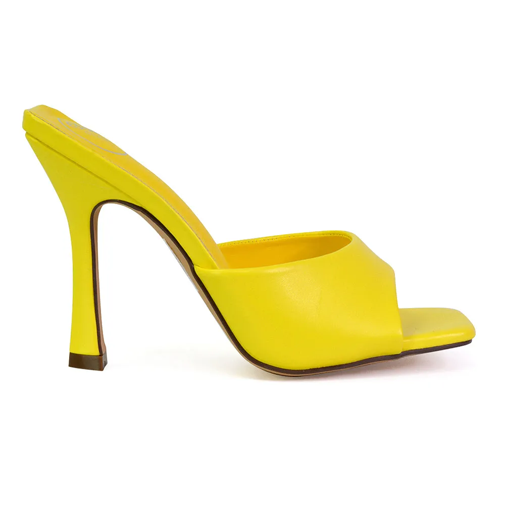 Carla Strappy Square Toe Stiletto High Heels Mule Sandals in Green