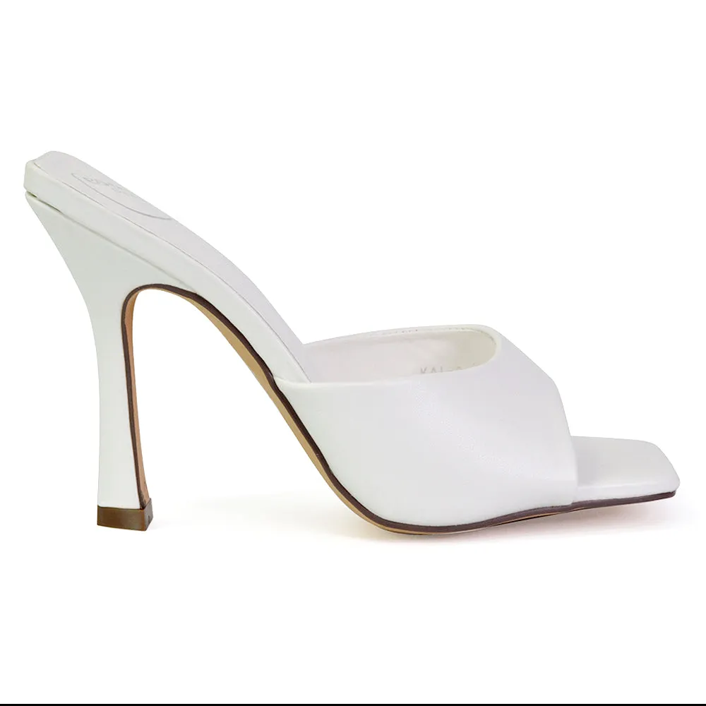 Carla Strappy Square Toe Stiletto High Heels Mule Sandals in Green