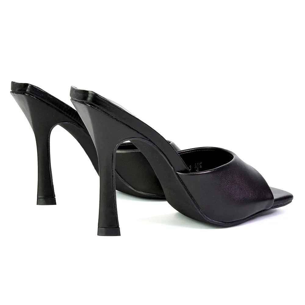 Carla Strappy Square Toe Stiletto High Heels Mule Sandals in Green