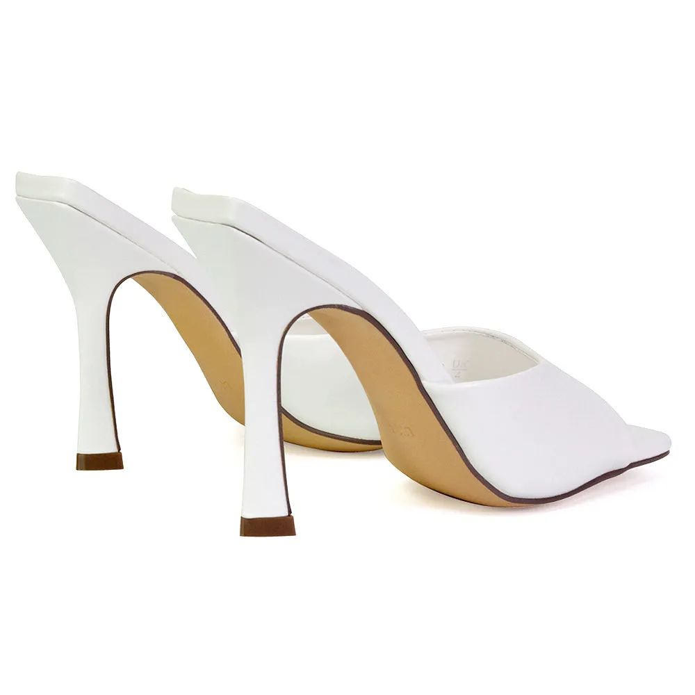 Carla Strappy Square Toe Stiletto High Heels Mule Sandals in Green