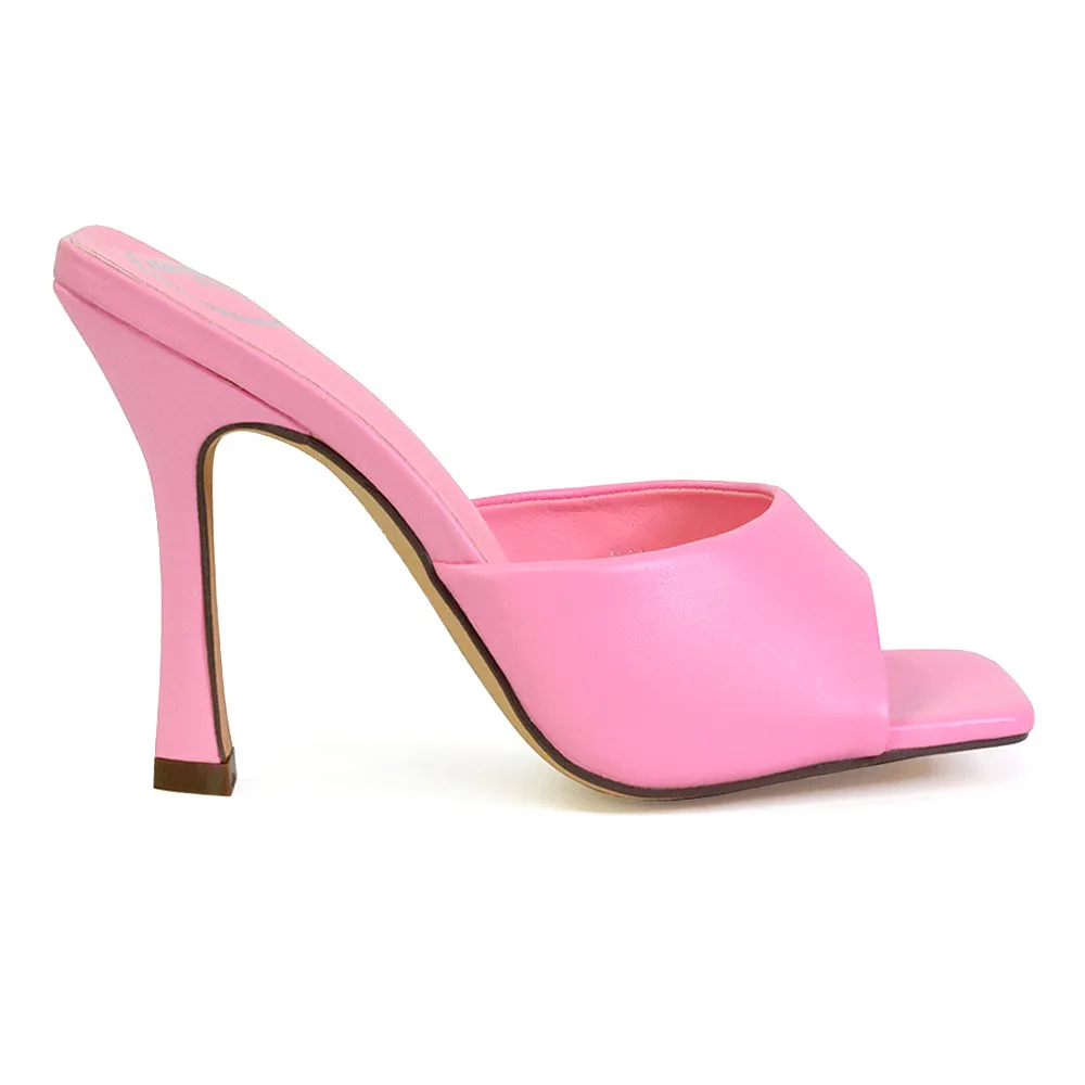 Carla Strappy Square Toe Stiletto High Heels Mule Sandals in Green