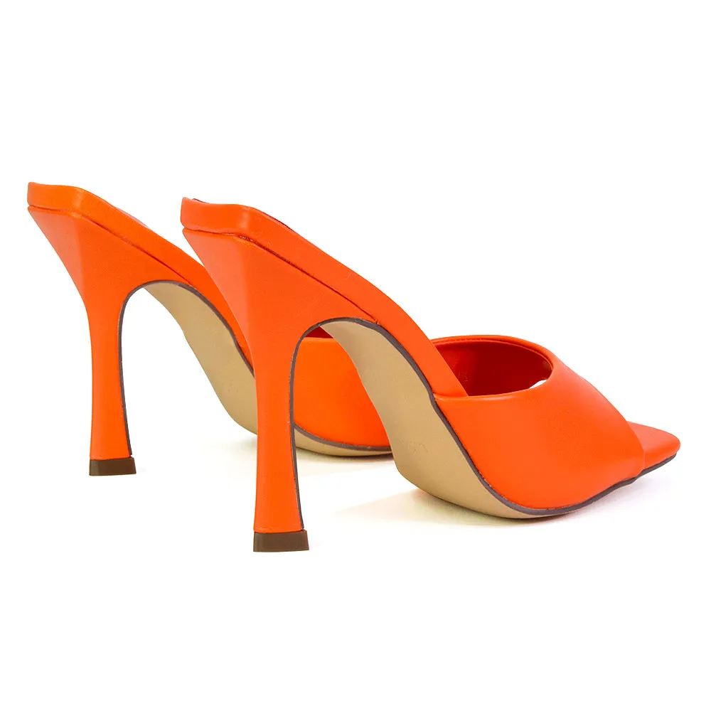 Carla Strappy Square Toe Stiletto High Heels Mule Sandals in Green