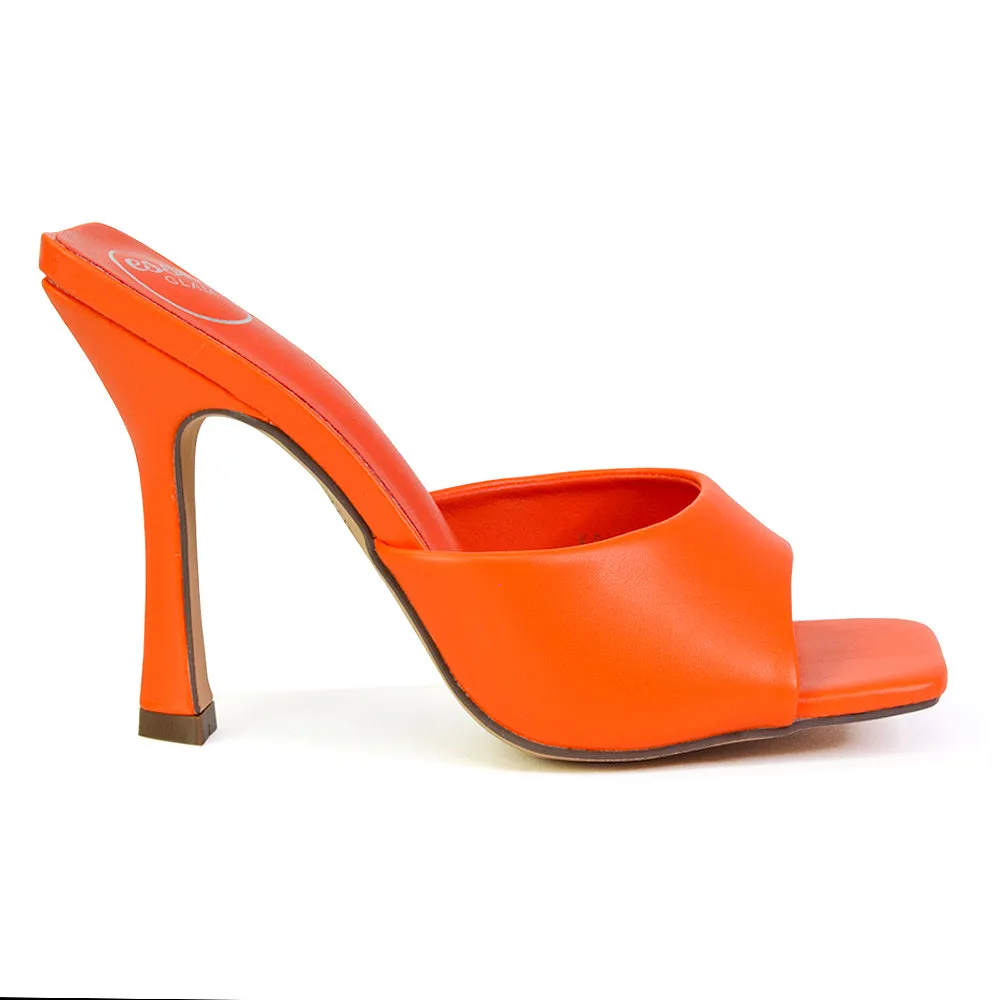 Carla Strappy Square Toe Stiletto High Heels Mule Sandals in Green