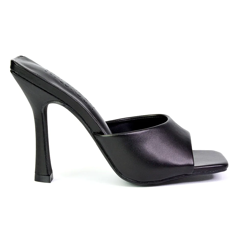 Carla Strappy Square Toe Stiletto High Heels Mule Sandals in Green