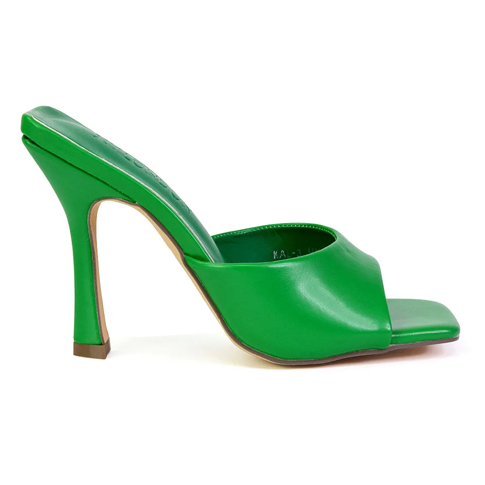 Carla Strappy Square Toe Stiletto High Heels Mule Sandals in Green