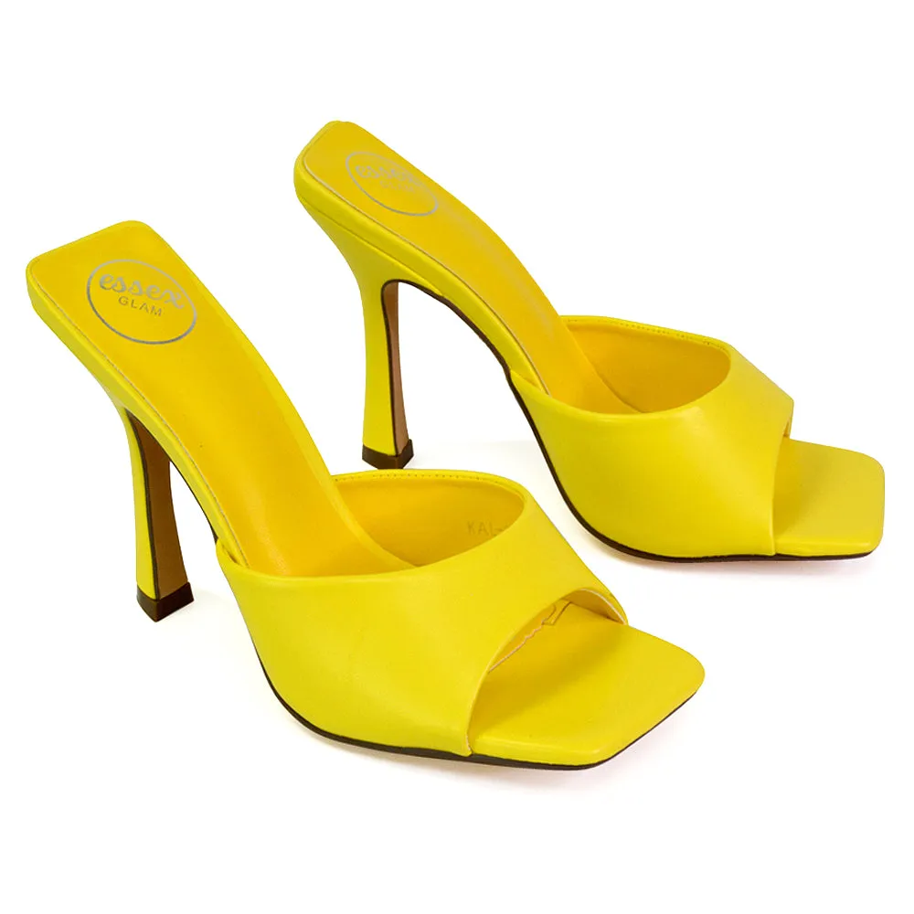 Carla Strappy Square Toe Stiletto High Heels Mule Sandals in Green