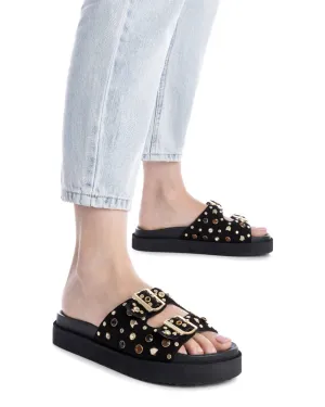 CARMELA - 162401 DOUBLE BUCKLE MULE - BLACK SUEDE