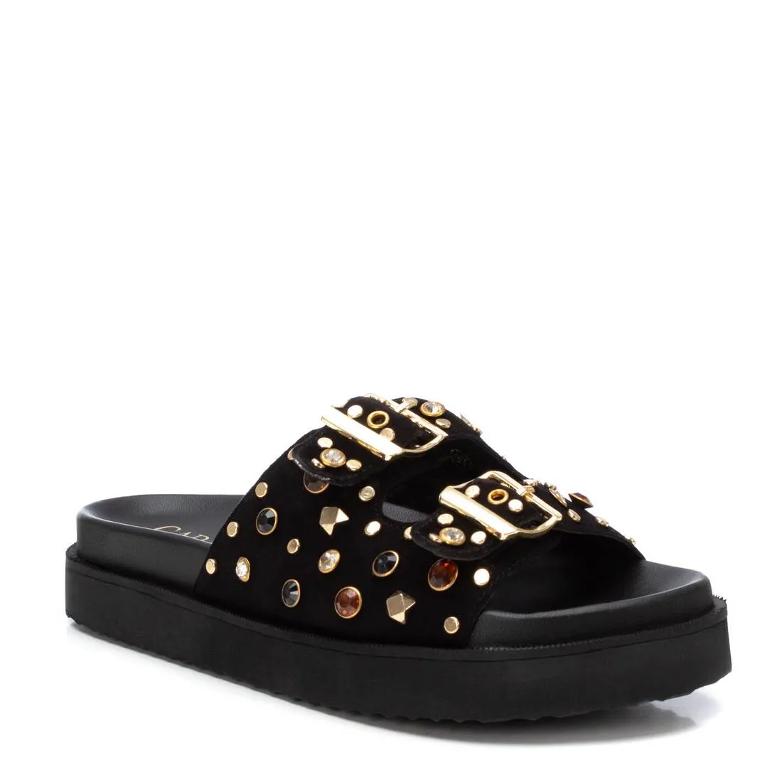 CARMELA - 162401 DOUBLE BUCKLE MULE - BLACK SUEDE
