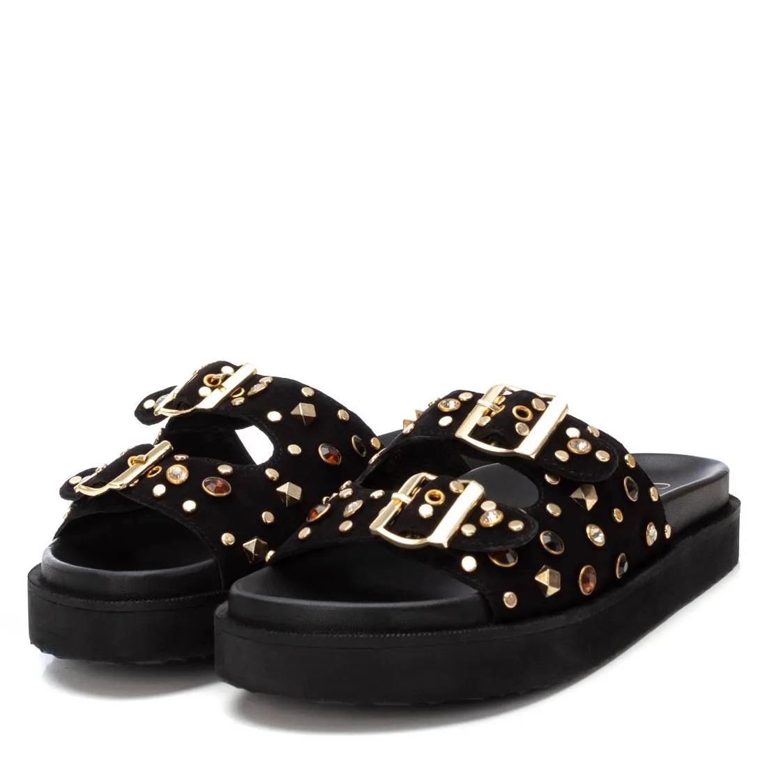 CARMELA - 162401 DOUBLE BUCKLE MULE - BLACK SUEDE