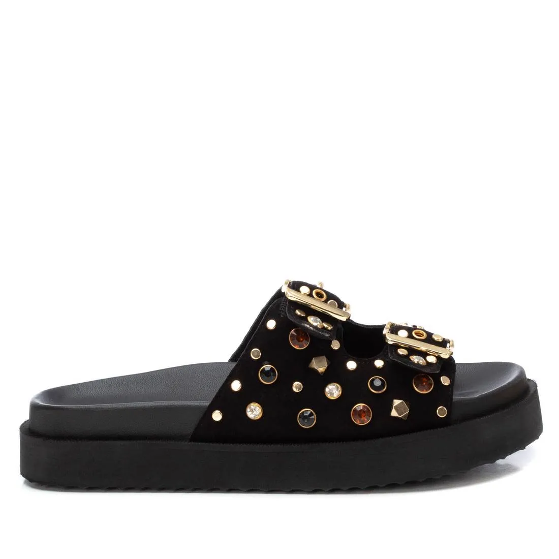 CARMELA - 162401 DOUBLE BUCKLE MULE - BLACK SUEDE
