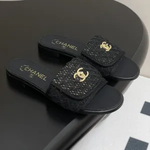 CC 25S Buckle Bag Mule Black Lace Fabric and Sheepskin 247589