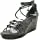 CHARLES DAVID Vegas Black Leather Strappy Low Platform Tie Up Wedge Sandals (Black Smooth, 6)
