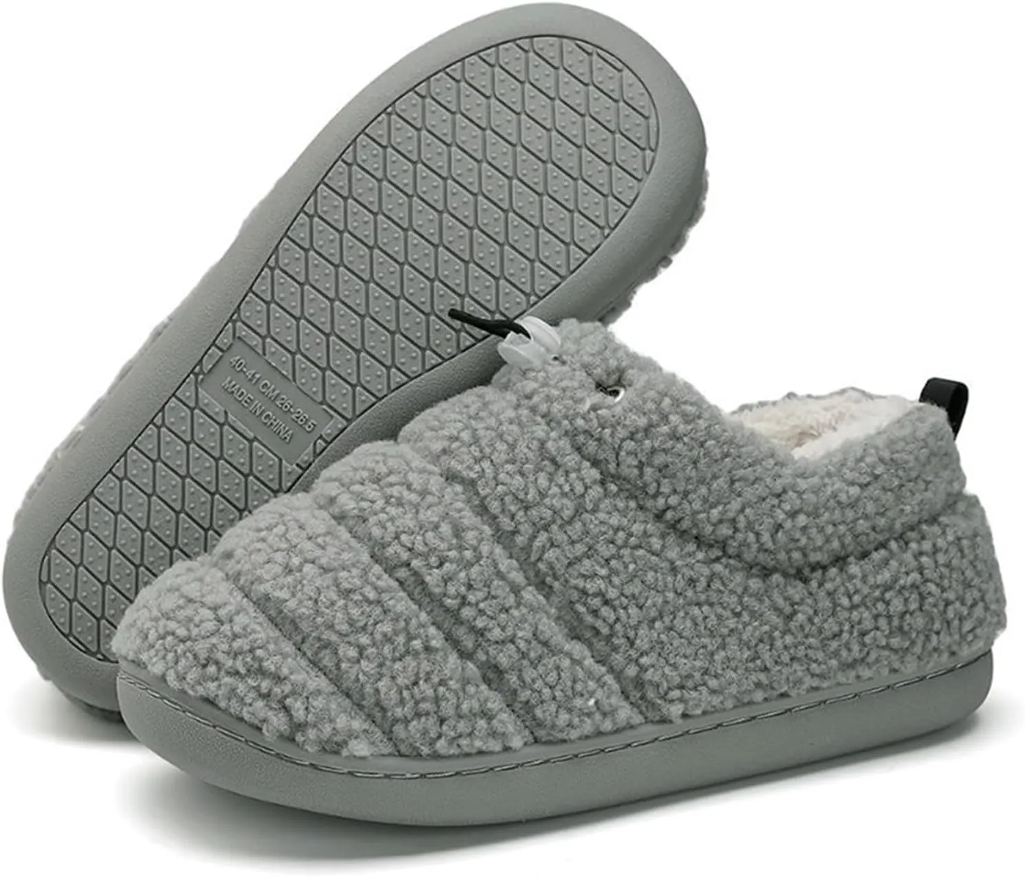 ChayChax Women Men Fuzzy Curly Loafer Slippers Memory Foam Adjustable Closed Back House Shoes with Fleece Lining for Indoor Outdoor