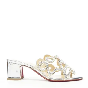 CHRISTIAN LOUBOUTIN Octostrass silver crystal strappy mid heel mule EU36