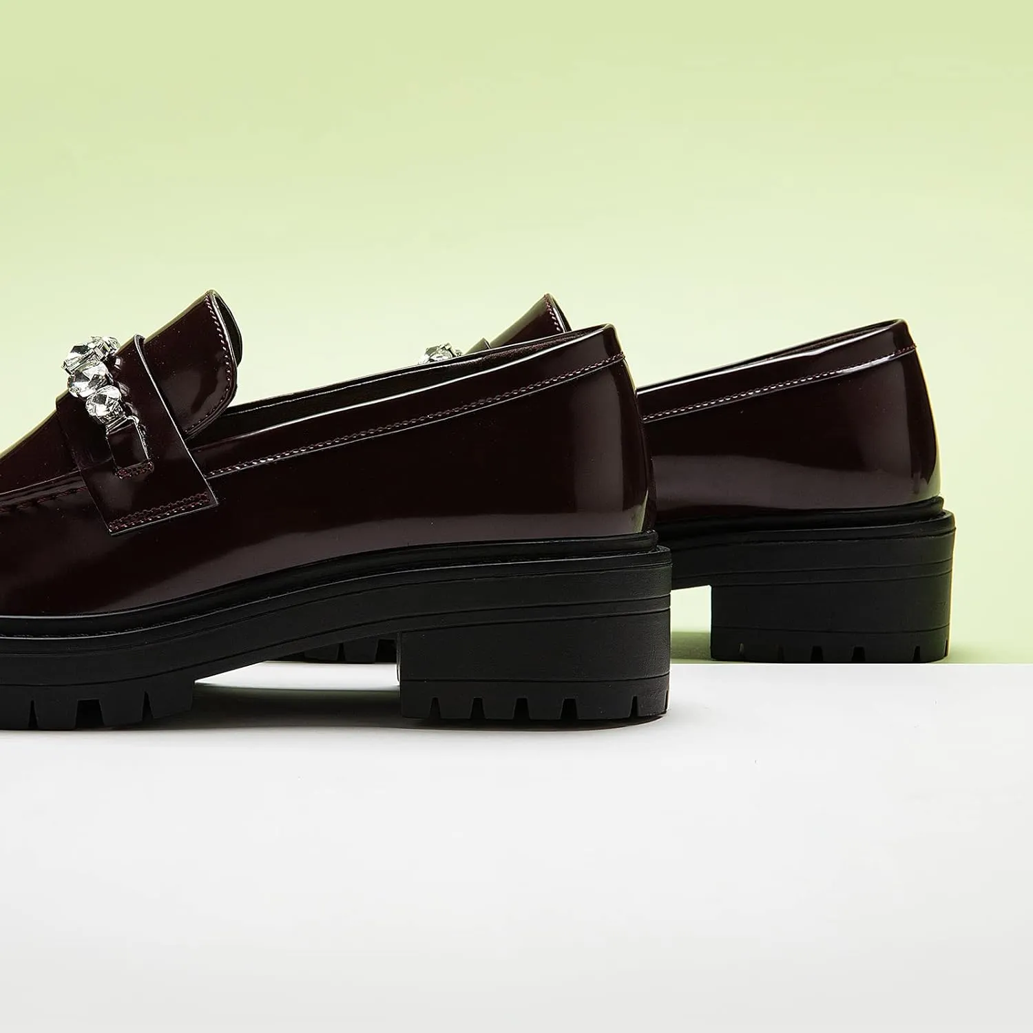 C.Paravano Chunky Loafers for Women: Comfortable Platform Loafers with Lug Sole in Black, Exquisite Print