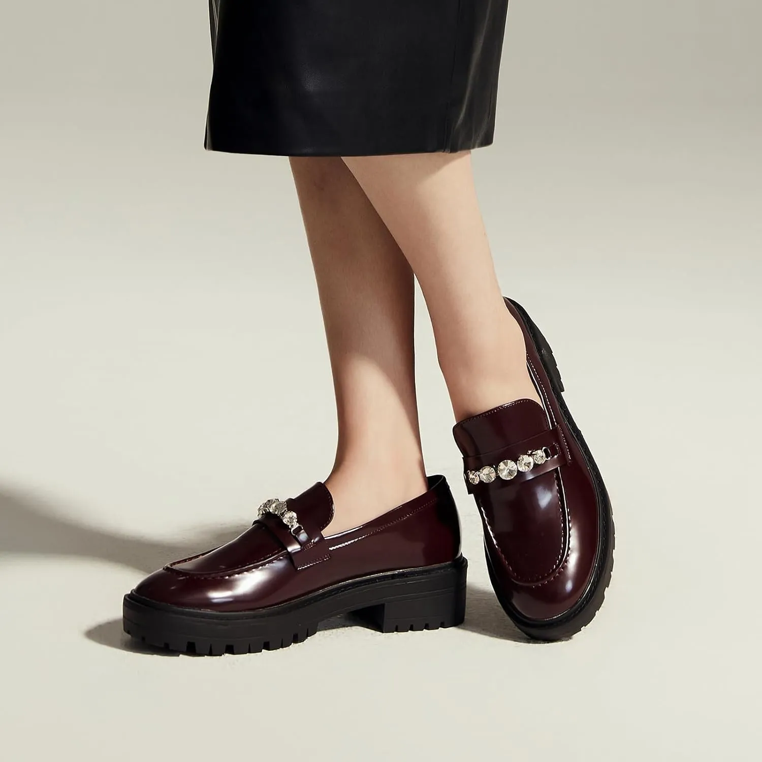 C.Paravano Chunky Loafers for Women: Comfortable Platform Loafers with Lug Sole in Black, Exquisite Print