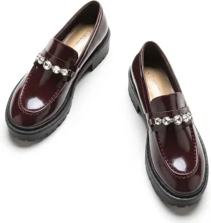 C.Paravano Chunky Loafers for Women: Comfortable Platform Loafers with Lug Sole in Black, Exquisite Print