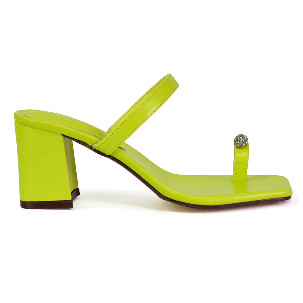 Daiquiri Double Strap Square Toe Ring Block Heel Sandals in Fuchsia
