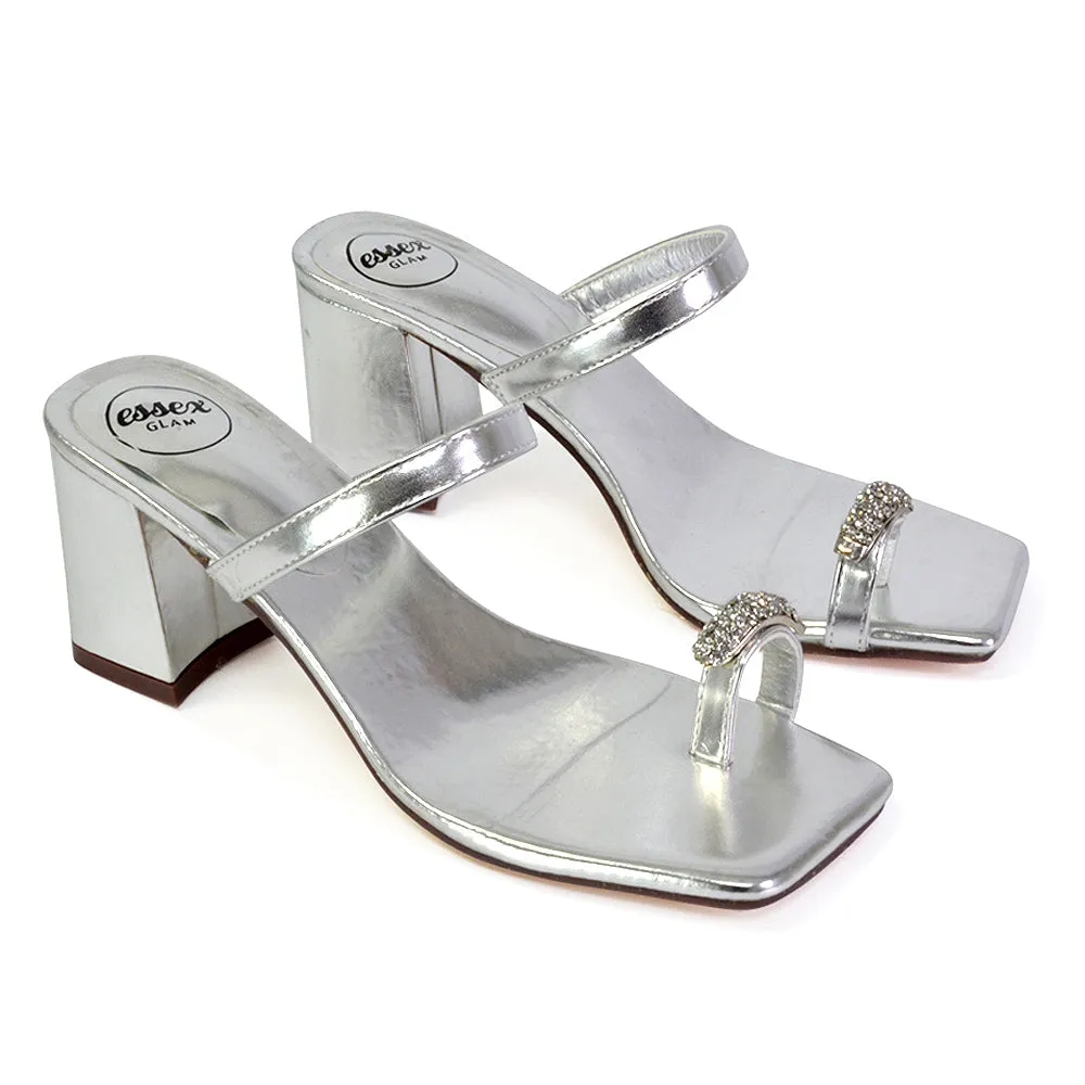 Daiquiri Double Strap Square Toe Ring Block Heel Sandals in Fuchsia