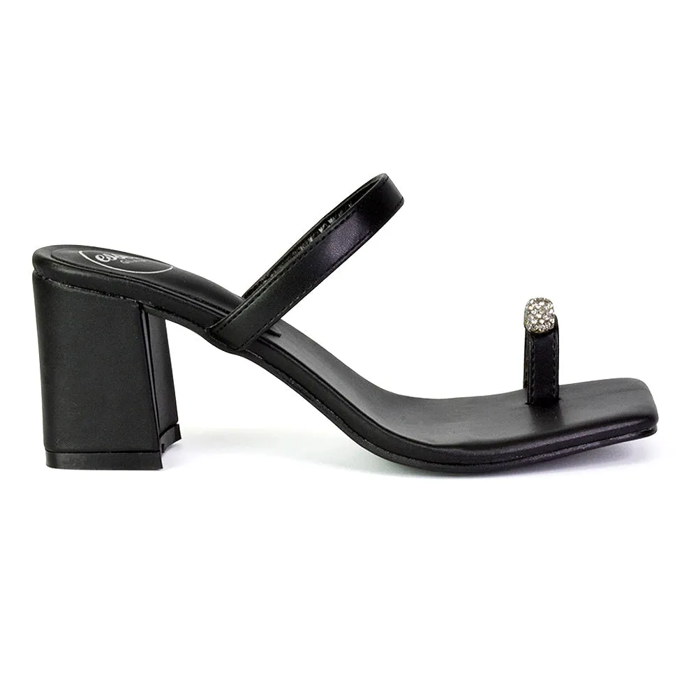 Daiquiri Double Strap Square Toe Ring Block Heel Sandals in Fuchsia