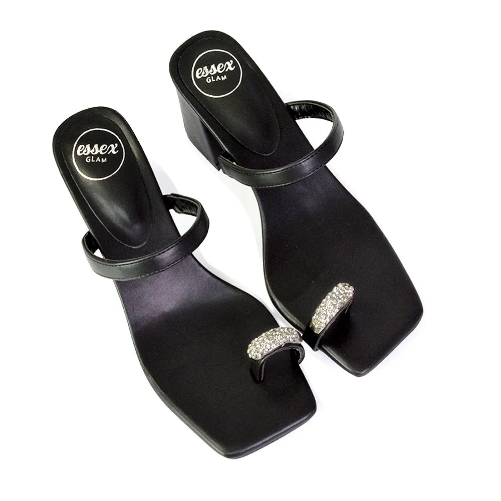 Daiquiri Double Strap Square Toe Ring Block Heel Sandals in Fuchsia