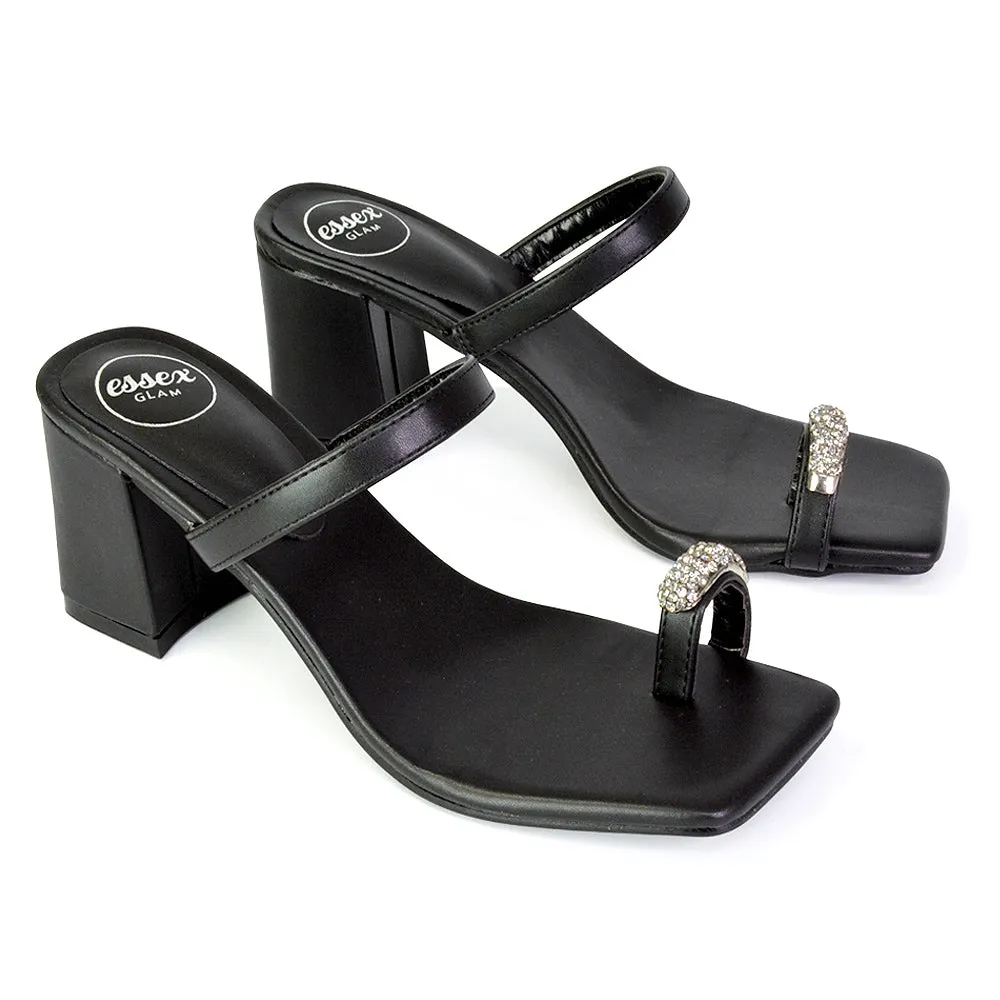 Daiquiri Double Strap Square Toe Ring Block Heel Sandals in Fuchsia