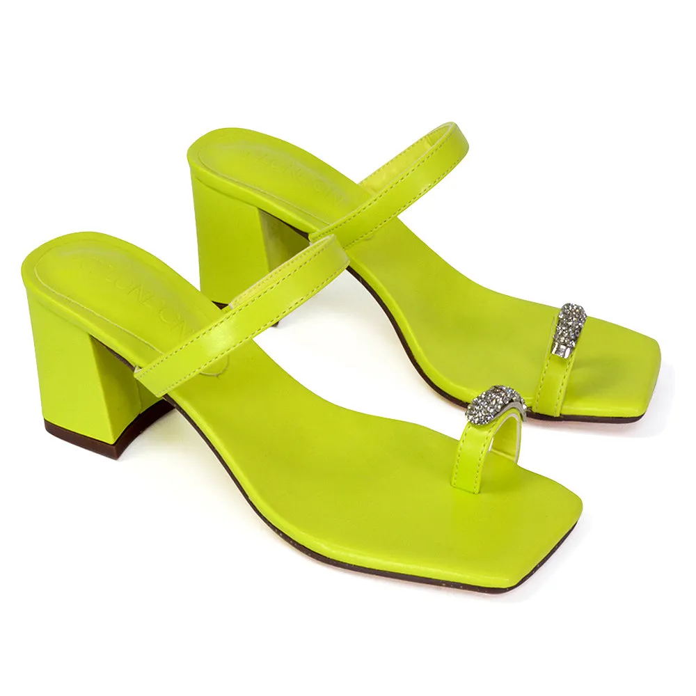 Daiquiri Double Strap Square Toe Ring Block Heel Sandals in Fuchsia