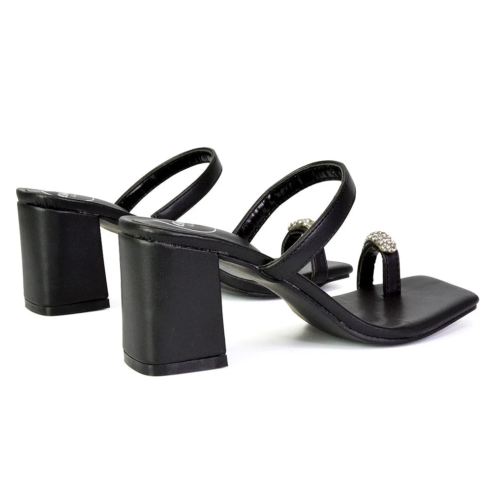 Daiquiri Double Strap Square Toe Ring Block Heel Sandals in Fuchsia