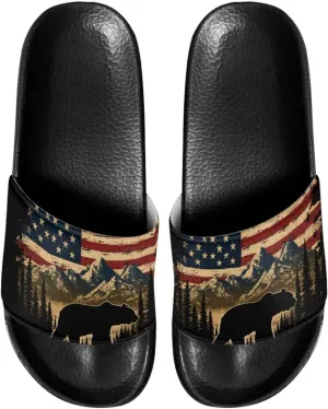 Doojoayie Flag Pattern Summer Slippers for Women Outdoor Open Toe Slide Sandals